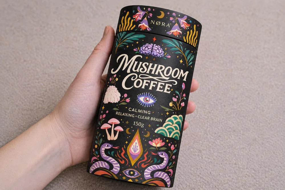 Nøra Mushroom Coffee packaging