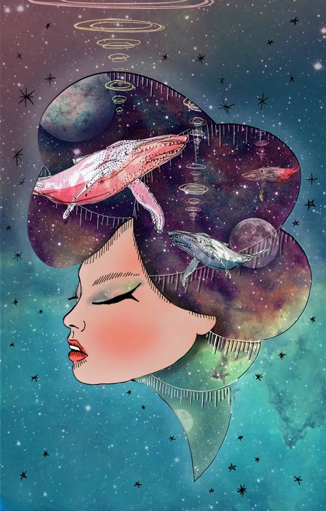 Whale & Cosmic Hair illustration