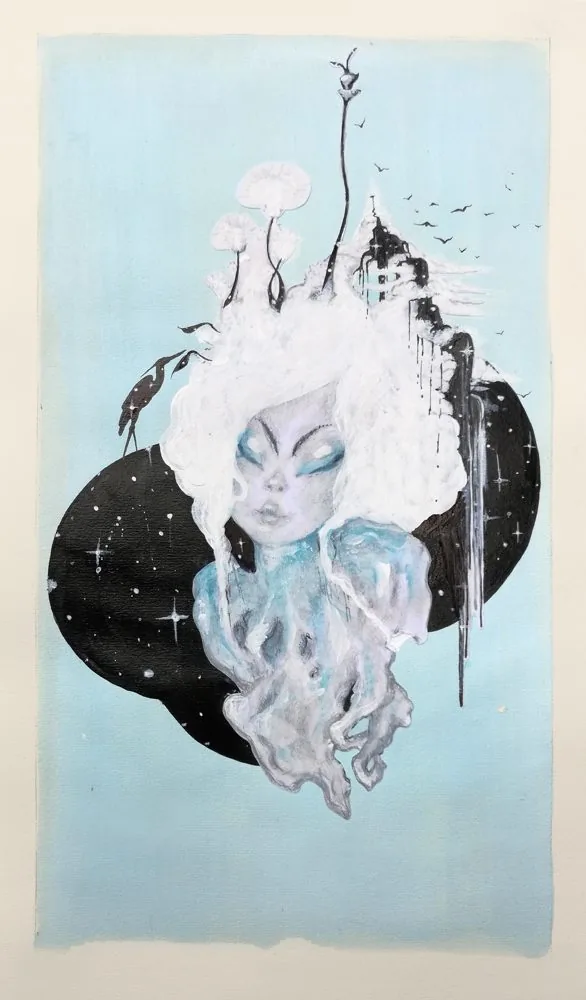 White Hair & Birds illustration